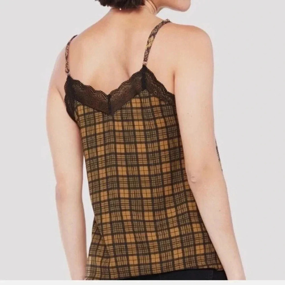 Allison Joy Ryan brown black plaid Cami lace top size medium - Picture 2 of 10